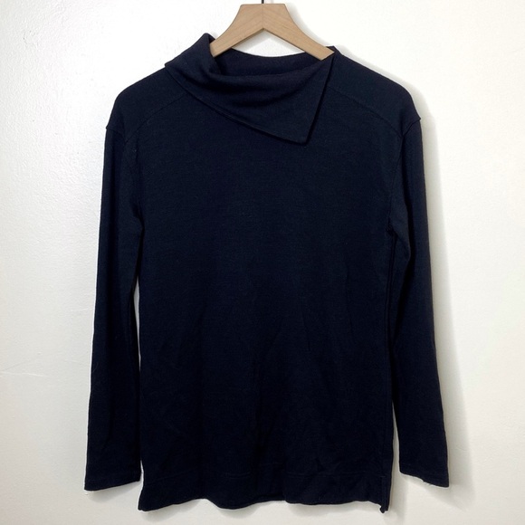 Ibex Merino Wool Black Long Sleeve Mock Neck Top - Picture 1 of 6